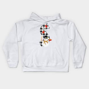 BW Buffalo Checks Pattern Monogram S | Snowman Kids Hoodie